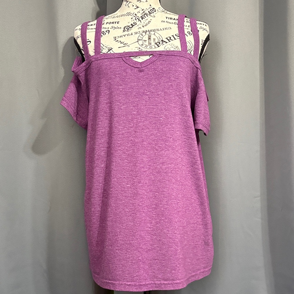 Source Unknown Purple Cold-Shoulder Double-Strap Tank Top